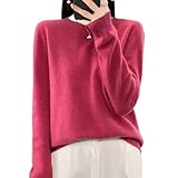 Générique Pulls en Cachemire pour Femmes, Hauts en Laine Douce à Manches Longues et col Montant, Pull en Tricot uni (Raspberry,S)