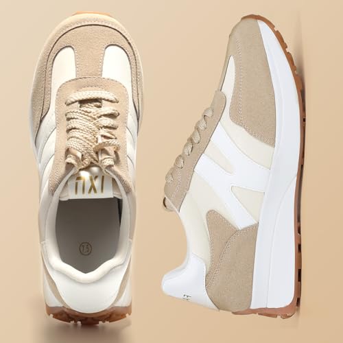 Wide Toe Box Shoes Women Wide Fashion Sneakers Comfortable Casual Walking Non-Slip Memory Foam Tennis Shoes Genuine Suede Sneakers Apricot4
