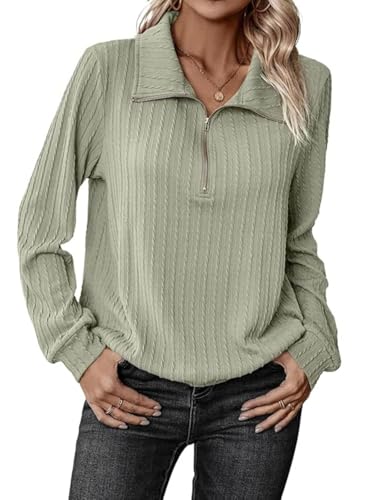 Image of Leriya Fashion Women's Casual Long Sleeve T-Shirt - Half Zip Textured Summer Tee, Lightweight Breathable Basic Top for Daily, Work & Travel,Street Style