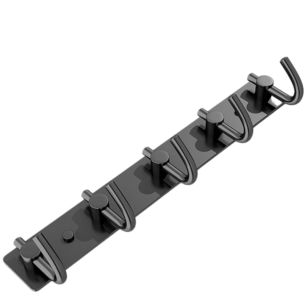 Grizef Black-5Hooks Sus304 Stainless Steel Black Wall Mounted Coat Rack, 5-Hook Heavy Duty Rail With Shelf For Coats Hats Scarves Keys Entryway
