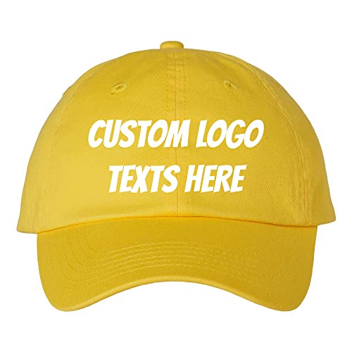 INK STITCH Unisex Vc300a Custom Stitching Logo Texts Monogrammed Cotton Baseball Caps (Yellow)