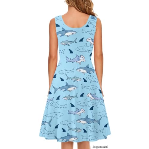 Image of Women Stylish Tank Dresses Sleeveless Round Neck Midi Casual Dress with Pocket for Summer