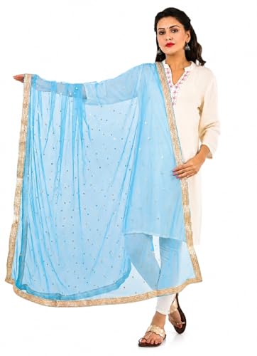 Image of YOUTHQUAKE Women's Net Embroidered Full Size Dupatta With 4 Side Golden Lace
