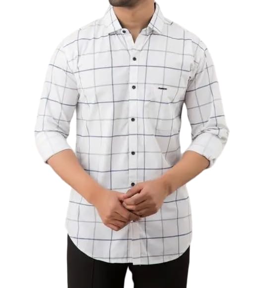 Image of Mahima Ethnic Centre's Men's Checkered Cotton Blend Long Sleeve Button Down Casual Plaid Shirt