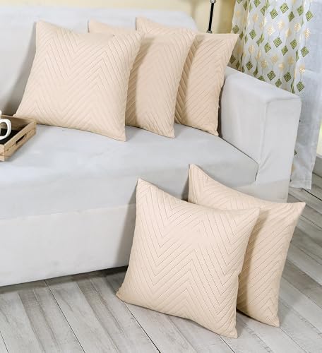Image of RD TREND UltraSonic Microfiber Cushion Covers, 40 x 40 cm /16 x 16 inches, Set of 5, 250 TC, Back Zipper (Beige)