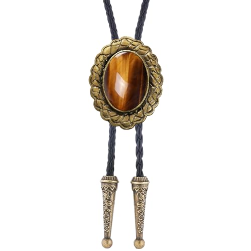 Image of Jeilwiy Bolo Tie for Men Real Stone Westwern Cowboy Ties Silver Bolos Women Leather Necktie Gift for Birthday Christmas