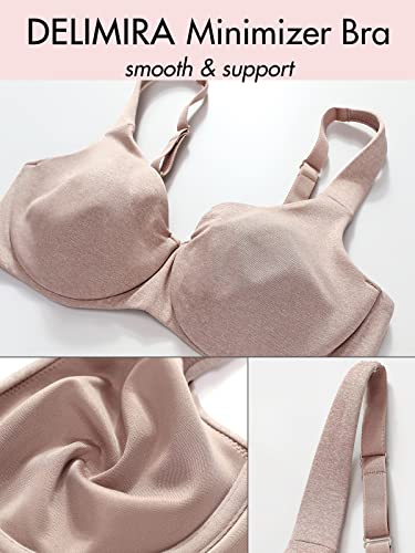 Delimira FULL COVERAGE Women'S Plus Size Bras Minimizer Underwire Full Coverage Unlined Seamless Cup Cameo Heather 38G thumb #3
