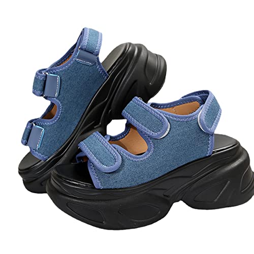 KCTRFSJ Women Fish Mouth Adjustable Hook Ring Platform Sport Sandals Slides,Summer Outdoor Wedge Walking Hiking Sandal,Beach Casual Chunky Open Toe Athletic Sandal