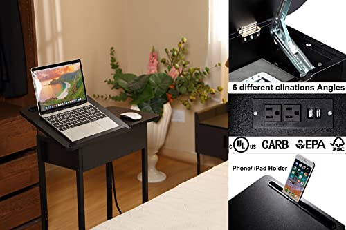 YAKANJ-Adjustable-Mobile-Laptop-Table-with-Wheels-Tilting-Top-Mobile-Laptop-Standing-Desk-for-Couch-End-Table-with-Charging-Station-for-Small-Spaces-Living-Room-Black