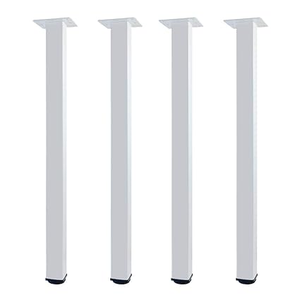 QLLY 28 inch Adjustable Metal Desk Legs, Square Office Table Furniture Leg, Set of 4 (White)