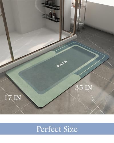 Image of MontVoo-Bath Mat-Bath Mat Rug Non Slip Super Absorbent Stain Resistant Quick Dry Thin Bathroom Rug-Bath Mats for Bathroom Floor Bathtub Vanity-Bathmat Bath Rug Easy Care 17 inchx35 inch Green