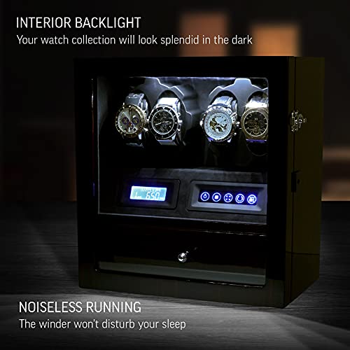 4-Watch-Winder-with-5-Watch-Storage-Space-LCD-Display-Touch-Control-and-Interior-Backlight-Ebony-Black-Velvet
