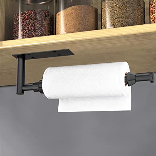Image of VAEHOLD Self Adhesive Paper Towel Holder Under Cabinet Mount, Wall Mounted Paper Towel Roll Holder with Damping Effect for Kitchen, Bathroom, Wall - SUS304 Stainless Steel (Matte Black)