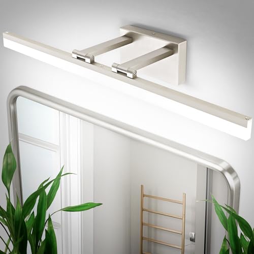 Image of SOLFART Bathroom Lights Over Mirror: 32 Inch Bathroom Vanity Light- Brushed Nickel 6000K LED Hardwired Install Adjustable 180 Degree Bar IP44 Damp Rated ETL Certified