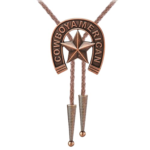 Image of Jeilwiy Bolo Tie for Men Western Cowboy Tie Necklace Gold Bolo Tie Leather Necktie Halloween Tie Accessories for Women