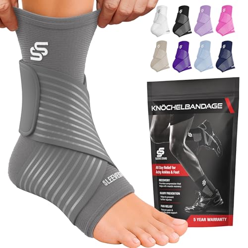 Sleeve Stars Sprunggelenkbandage - Plantarfasziitis & Achillessehnen Entlastung Fußgelenk Bandage mit verstellbarem Riemen I Knöchelbandage I Fußbandage für rechts oder links (1 Stück Grau)