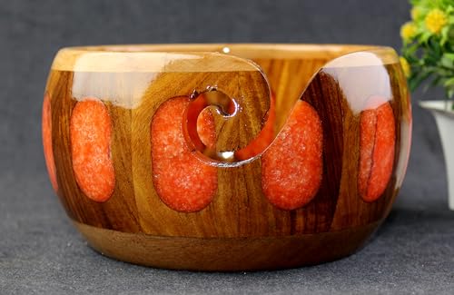 Image of Wooden Yarn Bowl for Knitting Yarn Bowl for Crocheting, Yarn Storage Bowl to Prevent Slipping, Wooden Yarn Holder, Best Gift for Crochet (#Design-7)