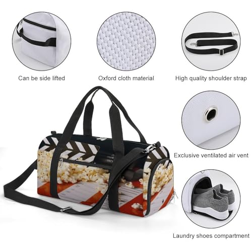 Gym Bag,Cinema Clapboard And Popcorn Gym Duffle Bag,sports Gym Bag,small Fitness Workout Sports Duffle Bag,gym Bag for Women And Men, style3