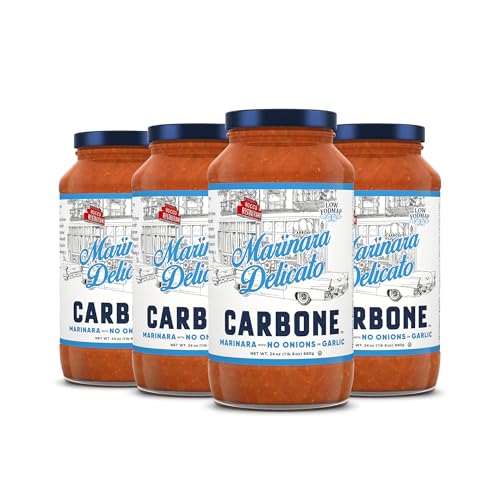 Image of Carbone Marinara Delicato Pasta Sauce, Italian Tomato Sauce, 4 Pack (24oz) | Low-FODMAP Pasta Sauce, All-Natural Ingredients, Vegan, Non-GMO, Gluten Free, Low Carb, No Added Sugar or Preservatives