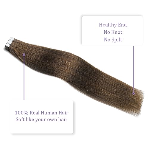 Sindra Tape in Hair Extensions 50g 14inch Medium Brown Straight Seamless Tape in Remy Human Hair Extensions 20pcs #4 14" - Image 2