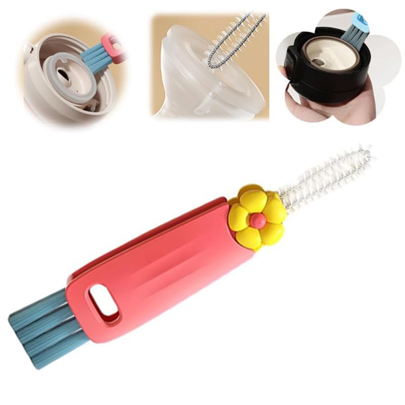 New 3 in 1 Cup Lid Cleaning Brush, Multifunctional Lid Cleaner Brush for Baby Bottle Gap Tight Spaces Cup, Portable Crevice Cleaning Brush Set (Red)