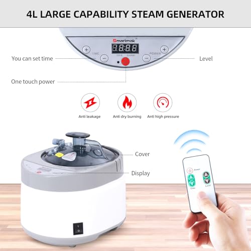 Image of Smartmak Portable Home Steam Sauna, Full Size Personal Sauna Spa Box, Single Saunas Box with Steamer, 4L 1500W Large Steam Generator 99 Min Timer, Remote Control, Upgraded Foldable Chair, Mat, Green