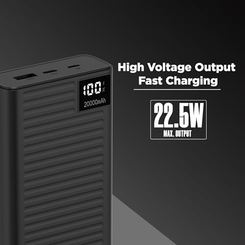 Image of Intex Strong Comet 20K Poly 20000mAh High Capacity QC PD Power Bank with 22.5W Fast Charging, Digital LED Display, Dual Input Type-C and Micro USB, Multiple Output Ports, Long Backup (Black)