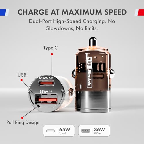 Image of 101W Fast Car Charger with QC Dual Output Type-C PD (65W) & USB-A (36W) for iPhone, Android Smartphone, MacBook, Power Bank, Earbud & Tablet | Compact, Heat & Surge Protection (Transparent)