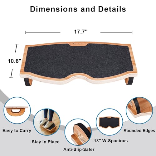 Strongtek FP-100 Ergonomic Wood Foot Rest For Enhanced Circulation & Comfort, 350Lbs Capacity, Rocker Balance Board thumb #3