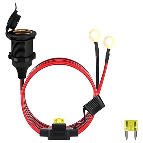 Fixed Cigarette Socket 12V/24V Waterproof Thread Cigarette Lighter Socket Extension Cable with Eyelet Terminals Direct Connect for Car Truck Boat Caravan