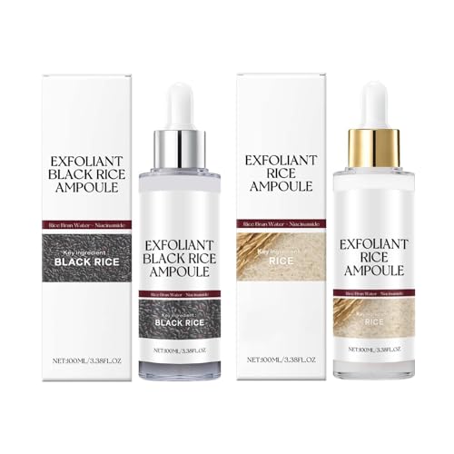 2 Pcs Black and White Rice Exfoliant, Rice Ampoule Exfoliating Peeling Solution, Moisturizing Pore Minimizing For Face (100ml, 2pcs(Black+White))