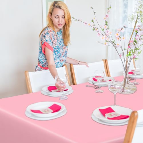 Image of 4 PCS Plastic Table Cloth Disposable, 54 x 108 Inches Pink Tablecloth, Plastic Table Cover Rectangle Tablecloth for Baby Shower Decorations and Wedding Party, Tablecloths of Leakproof Home Essentials