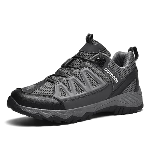 Men's Hiking Shoes Low-Top Trail Running Sneakers Breathable Mesh Travel Shoes Non-Slip Outdoor Trekking Boots 9 Dark Grey