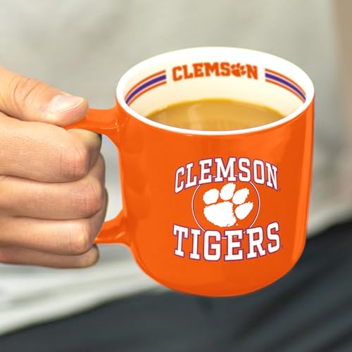 Image of Logo Brands NCAA Clemson Tigers 15oz Stripe Mug - Team Logo, Inside Print, Standard Handle, Microwave & Dishwasher Safe