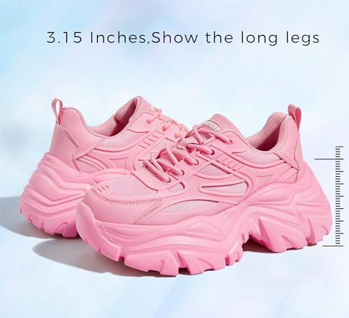 Image of LUCKY STEP Chunky Sneakers for Women Platform Tennis Fashion Dad Shoes Mesh Breathable Casual Wedge Lace Up Walking Sneakers