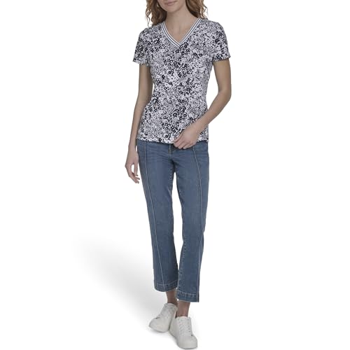 Image of Nautica Women's Solid V-Neck Short Sleeve T-Shirt Shirt