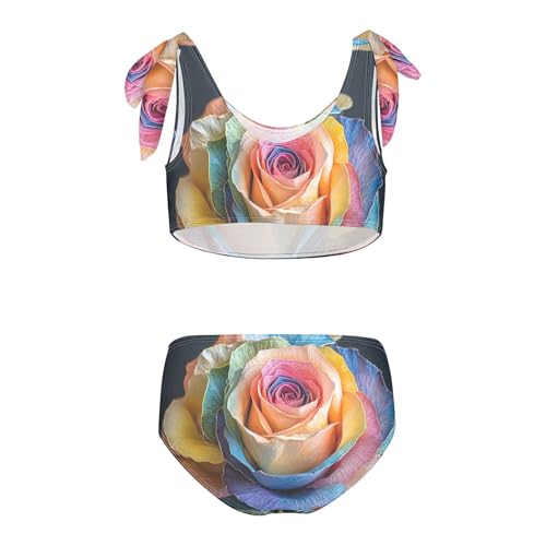 Rainbow Color Rose Plant Girls Bikini Sets 2 Piece Swimsuits Bathing Suit Swimwear2