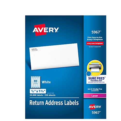 Avery Address Labels With Sure Feed For Laser Printers, 0.5" X 1.75", 20,000 Labels, Permanent Adhesive (5967) #TOP30