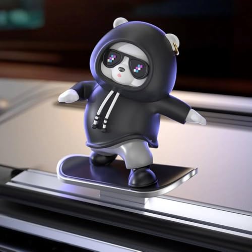 Image of REWOP Skateboarding Panda Car Dashboard Toy -Auto Sliding Motion Decor, Cool Sliding Car Accessory, Fun Car Interior Decoration Accessories (Black)