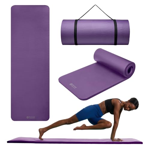 Image of Gaiam Thick Yoga Mat, Exercise & Fitness Mat with Easy-Cinch Carrying Strap | Non-Slip NBR Foam | Joint Cushioning | Yoga, Pilates, Fitness & Floor Workouts | 72 inchL x 24 inchW