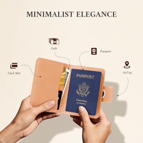 Image of ALLIVE Genuine Leather Passport Holder, Rfid Passport Holder for Travel with AirTag Hidden, Passport Cover Wallet Travel Must Haves Airport Essentials, Passport Cover Travel Gifts (Beige)