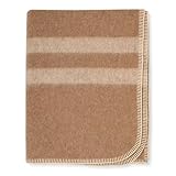 Thick Alpaca Wool Blanket Heavyweight for Camping or Indoors | Soft Peruvian Alpaca Wool Blankets (Desert Sand - Beige Stripes, Travel Size)