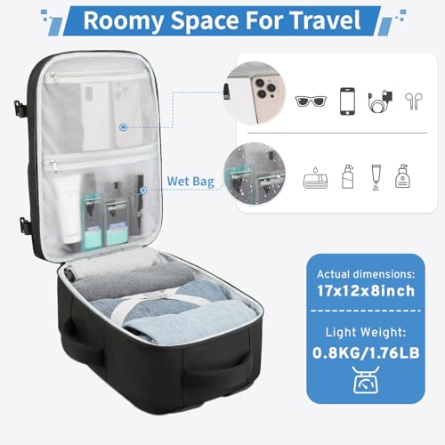 ZOMFELT Travel Backpack for Women Men, Carry on Backpack, TSA 15.6 inch Laptop Backpack Flight Approved, Personal Item Travel Bag Nurse Bag Casual Daypack for Weekender Business Trip, Black - Image 4