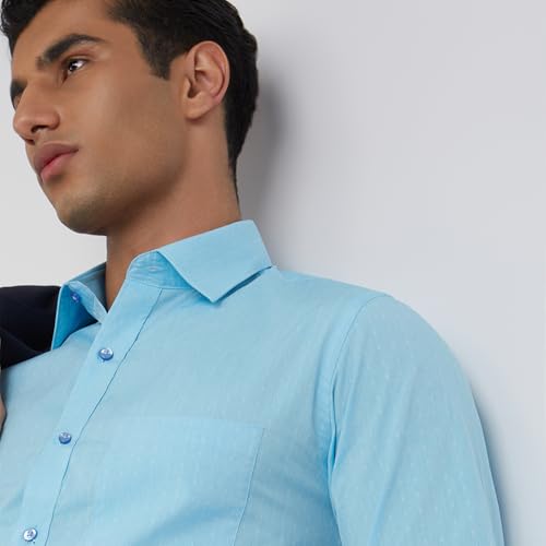 Image of Raymond Men's Pure Cotton Structure Pattern Slim Fit Semi Cutaway Collar Full Sleeve Formal Shirt