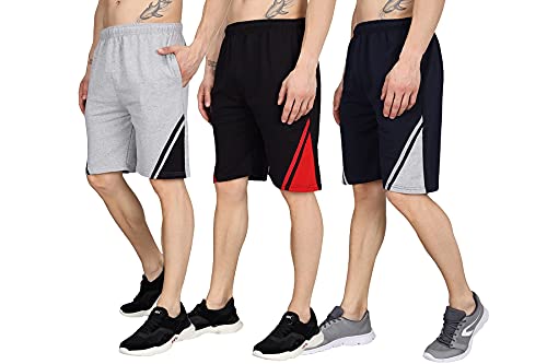 Image of Cotton Solid Men Shorts for Gyming /Running /Exercise /Cycling Casual Slim Fit(Pack of 3)