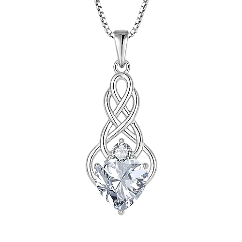 FJ Infinity Celtic Knot Necklace 925 Sterling Silver April Birthstone Gemstone Pendant Irish Good Luck Pendant Jewellery Gifts for Women