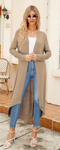 Image of Newchoice Womens Long Cardigan Summer Casual Draped Open Front Lightweight Long Sleeve Cardigan Duster with Pockets
