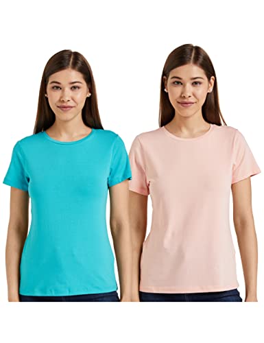 Image of Amazon Brand - Symbol Women Cotton Stretch Regular Fit Round Neck Half Sleeve T-Shirt (Available in Plus Sizes)