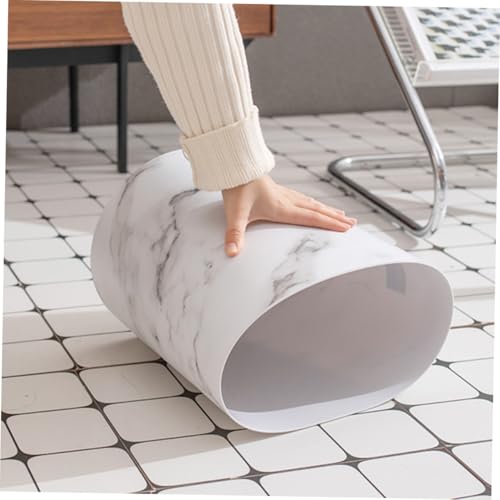 Image of Small Marble Trash Can Wastebasket Plastic Recycling Bin Waste Paper Basket Garbage Can Container Bin for Office Bathroom Bedroom Cabinet 30x21cm