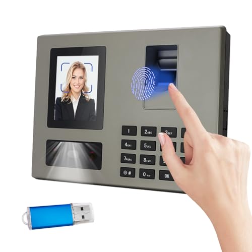 3-in-1 Máquina Fichar de Asistencia, Máquina de Asistencia con Reconocimiento Facial, Huella Dactilar Capacidad para 1500 empleados Biométrica Horario Empleados Sin cuotas mensuales